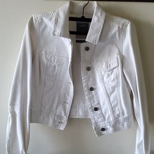 Distressed white jean cropped jean jacket